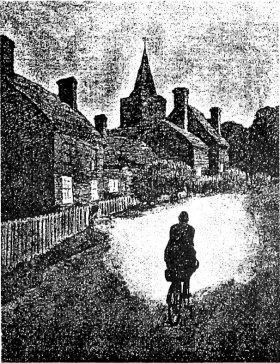 Frank Patterson illustration of cycling at night with an acetylene lamp